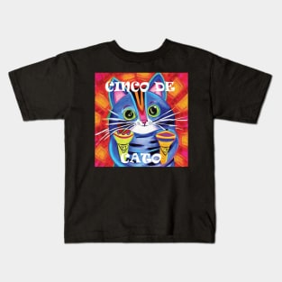 Cinco De Cato, Blue Cat Playing Maracas Music Kids T-Shirt